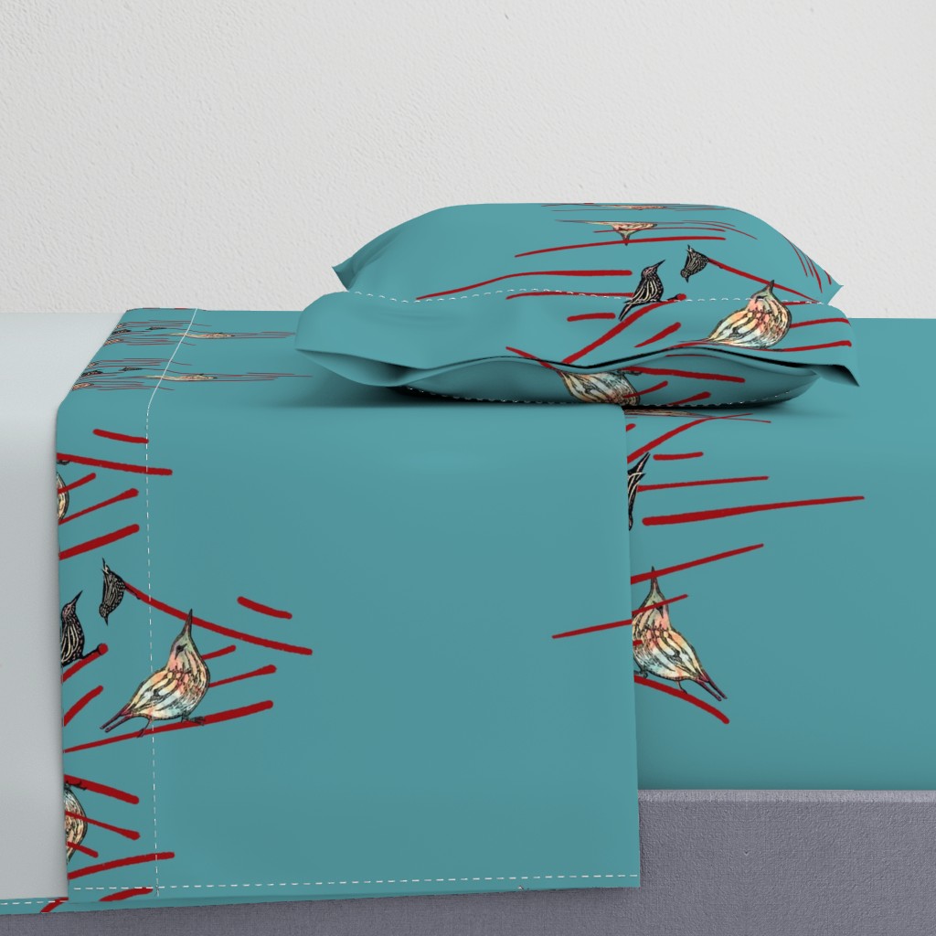 Private sparrow finch pillow teal