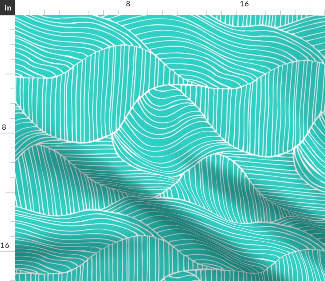 Dunes - Geometric Waves Stripes Aqua Large Scale