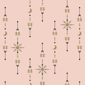 Celestial arrows with moon and sun in Art deco style Blush Small scale 