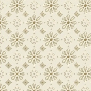 Art deco suns Celestial pattern in geometric style Ditsy pattern Gold on Cream Extra small scale
