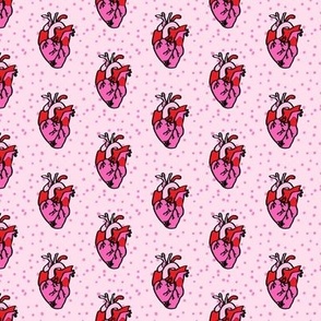 Lovecore anatomy hearts in red and strong pink Extra small scale