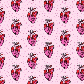 Lovecore anatomy hearts in red and strong pink Medium scale