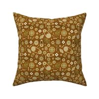 Steampunk Gears Art deco stylization of Steampunk Gold on Cognac Brown with Leather texture Small scale