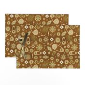 Steampunk Gears Art deco stylization of Steampunk Gold on Cognac Brown with Leather texture Medium scale