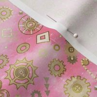 Steampunk Gears Art deco stylization of Steampunk Gold on Pink Universe Small scale