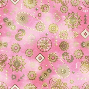 Steampunk Gears Art deco stylization of Steampunk Gold on Pink Universe Medium scale