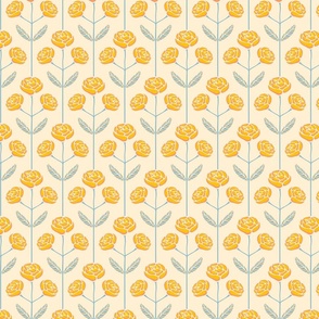 Lola Rose Symmetrical Retro Mid-Century Modern Floral in Cottage Yellow Orange Blue Gray - SMALL Scale - UnBlink Studio by Jackie Tahara