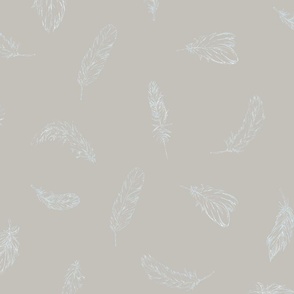 Hand Drawn Feathers White On Light Beige Large