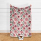 Old time Roses Watercolor climbing flowers in Dusty pink and sage Extra Large scale