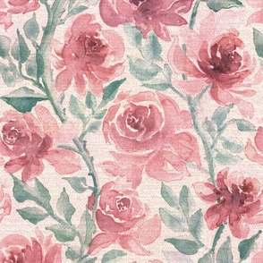 Old time Roses Watercolor climbing flowers in Dusty pink and sage Extra Large scale