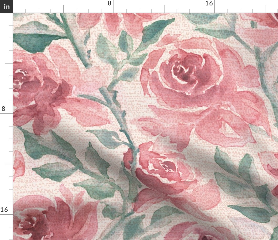 Old time Roses Watercolor climbing flowers in Dusty pink and sage Extra Large scale