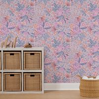 Cotton Candy hand drawn flowers in warm shades Large scale
