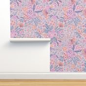 Cotton Candy hand drawn flowers in warm shades Large scale