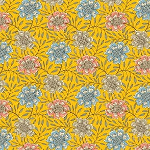 Maude Fresh Floral in Yellow Blue Orange Brown -SMALL Scale - UnBlink Studio by Jackie Tahara