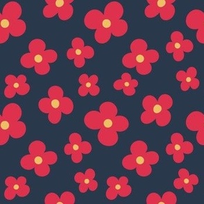 Scandinavian Simple Flowers - Navy Blue + Red