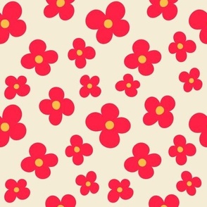 Scandinavian Simple Flowers - Red On Buttercream