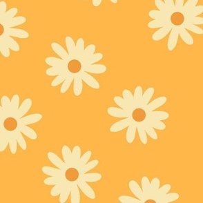 Flower Power Daisies Cream/Bright Hippie Flowers/Simple Retro Floral - Large Gold