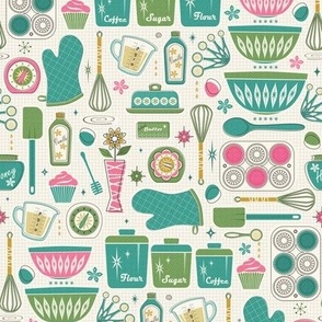 Vintage Baking Time - Pink Green Teal - Smaller Scale