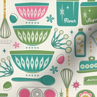 Vintage Baking Time - Pink Green Teal 