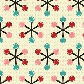 Retro Satellites / Snowflakes  in  Pink/Red/Aqua