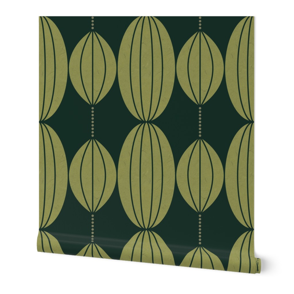 ART DECO LANTERNS - GREEN PAPER ON DARK GREEN