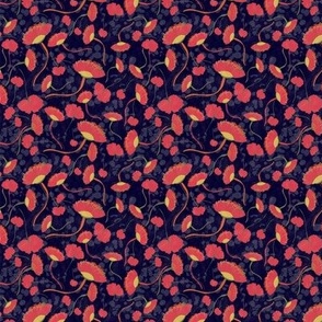 Coral and Pale Yellow Floral on a Midnight Blue Background