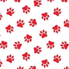 Red Wildcat Paw Prints on White