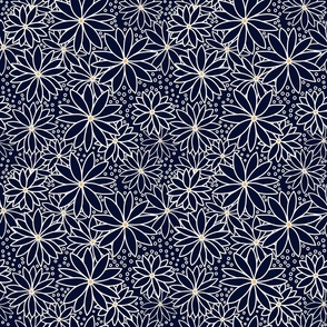 Pointed Flowers Pattern - Dark Navy And White