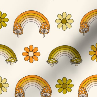 70s mushroom rainbow fabric - retro rainbow design