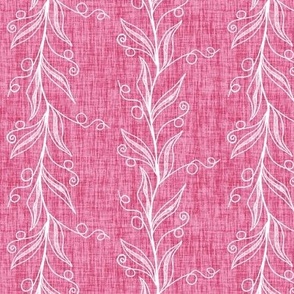 White Vine Stripes on Bubblegum Pink Woven Texture