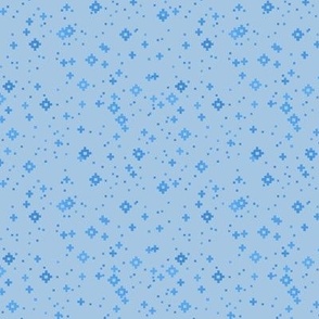 pixelated stars - bright blues on dusty pale blue - ELH