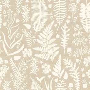 Ferns and Leaves Linen Beige
