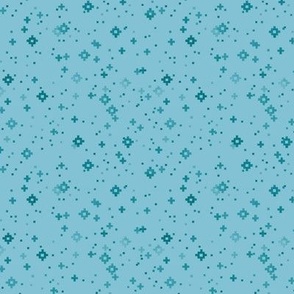 pixelated stars - dark teals and blues on bright medium blue - ELH