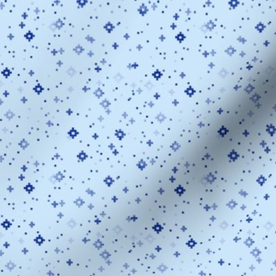 pixelated stars - medium and dark blues on pale blue - ELH