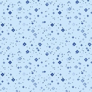 pixelated stars - medium and dark blues on pale blue - ELH