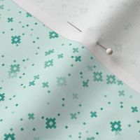 pixelated stars - medium teals on bright light blue - ELH