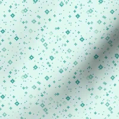 pixelated stars - medium teals on bright light blue - ELH