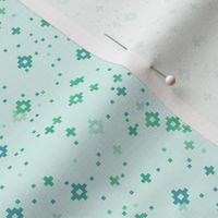 pixelated stars - medium blues and greens on pale aqua - ELH