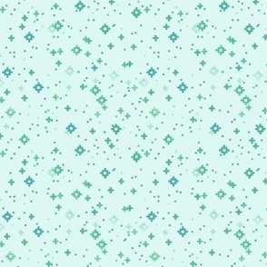 pixelated stars - medium blues and greens on pale aqua - ELH