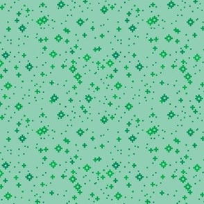 pixelated stars - dark and medium greens on light mint green - ELH