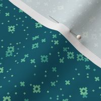 pixelated stars - bright greens and teals on bright medium dark teal - ELH