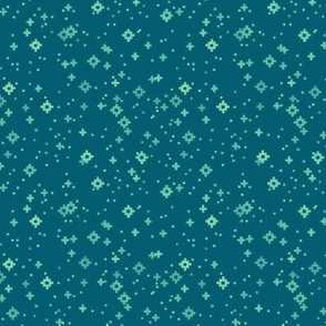 pixelated stars - bright greens and teals on bright medium dark teal - ELH