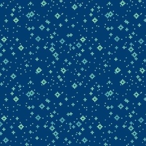 pixelated stars - bright teals and blues on bright dark blue - ELH