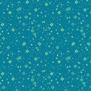 pixelated stars - bright teals and greens on bright medium teal - ELH