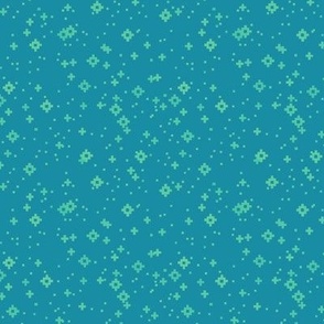 pixelated stars - bright green teals on bright medium teal - ELH