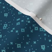 pixelated stars - bright snowy blues on dark teal blue - ELH