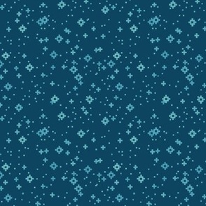 pixelated stars - bright snowy blues on dark teal blue - ELH