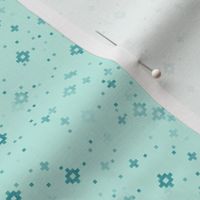 pixelated stars - medium muted teals on light bluegreen - ELH