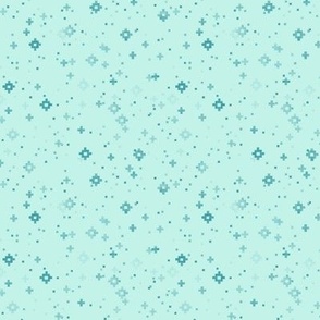 pixelated stars - medium muted teals on light bluegreen - ELH