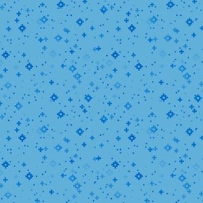 pixelated stars - medium and dark blues on bright medium blue - ELH